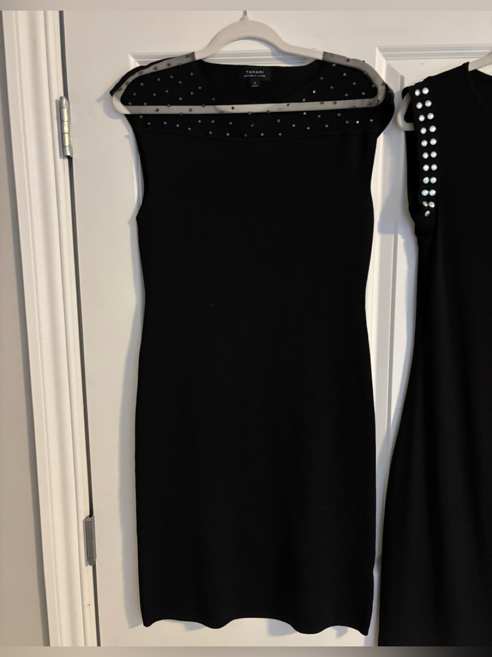 Tahari Black Midi Dress with Studded Mesh Yoke